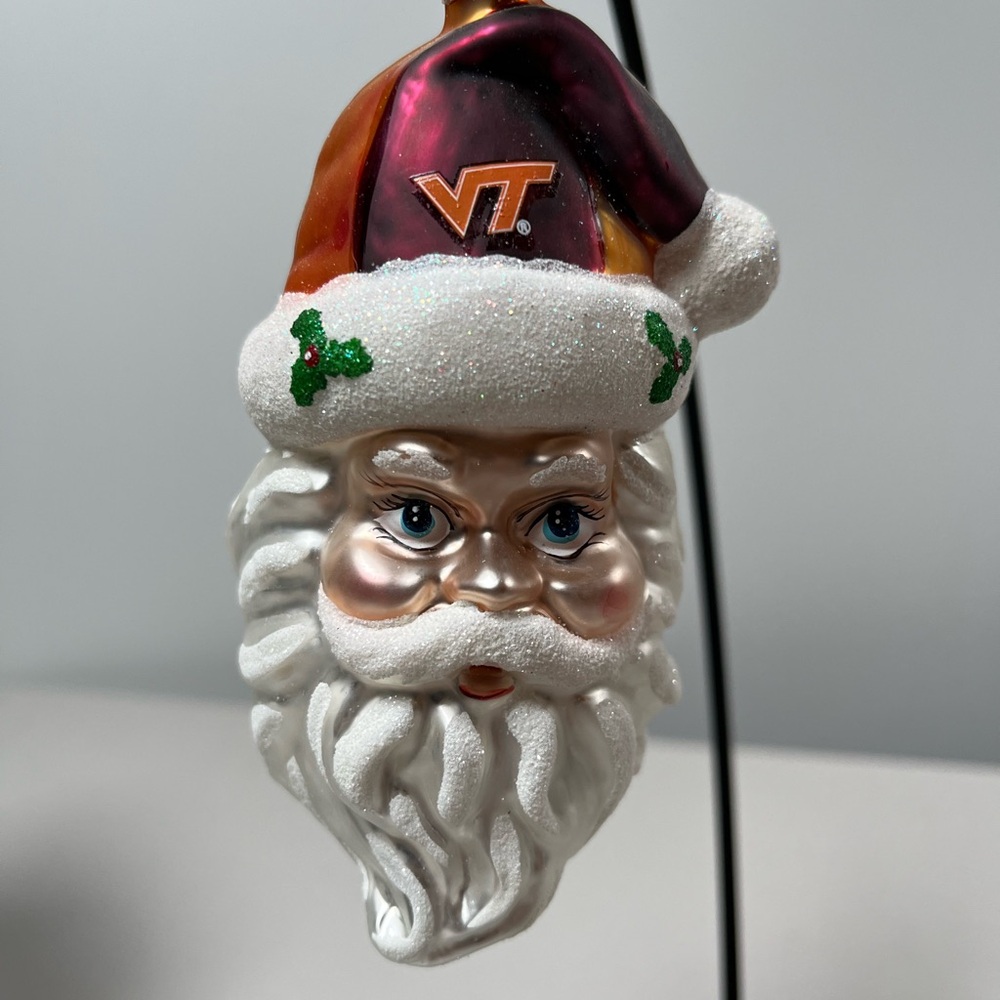 Virginia Tech Collegiate Santa hand painted Glass Ornament 5” - Picture 3 of 3
